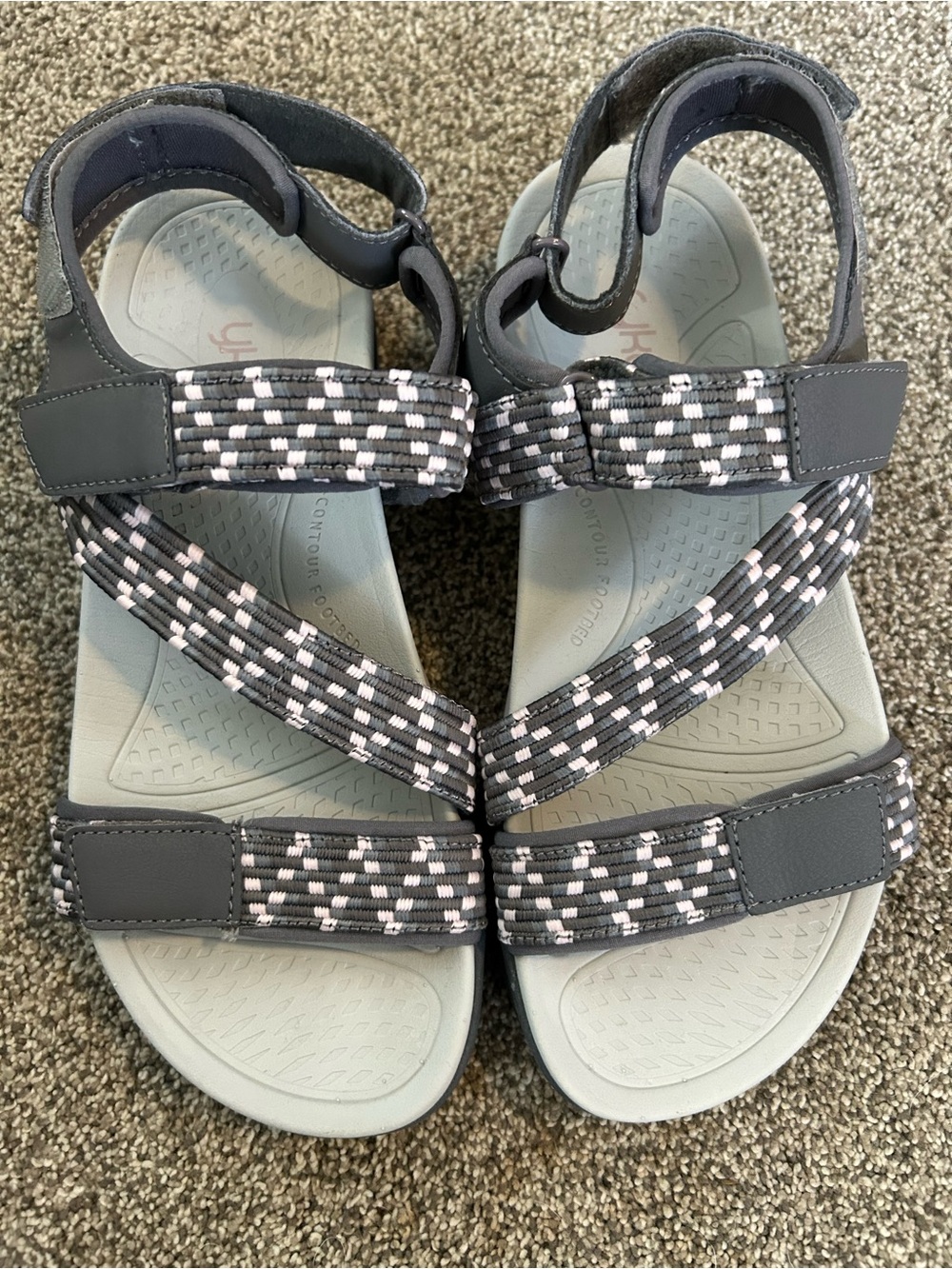 Ryka Gray Strappy Sport Sandals with Patterned Webbing 7.5 W